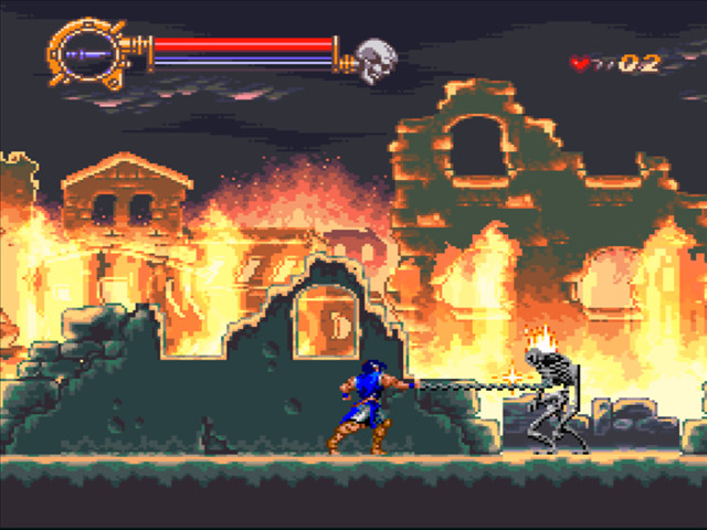 Castlevania: Dracula X (Rondo of Blood) - на фоне догорающих руин города