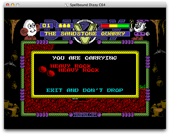 Spellbound Dizzy Lite - инвентарь Dizzy, два тяжёлых камня, чтобы можно было нырять в пещеру с сильным ветром